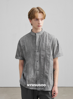 NYHSUGOO/南乙夏季新品立领脏染设计亚麻短袖衬衫3629莱赛尔面料