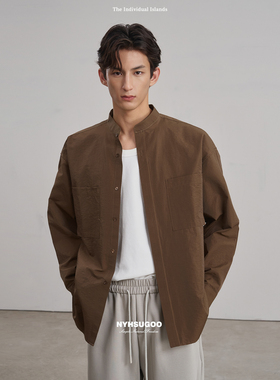NYHSUGOO/南乙复古棕色立领长袖衬衫春季质感男士3778衬衣外套