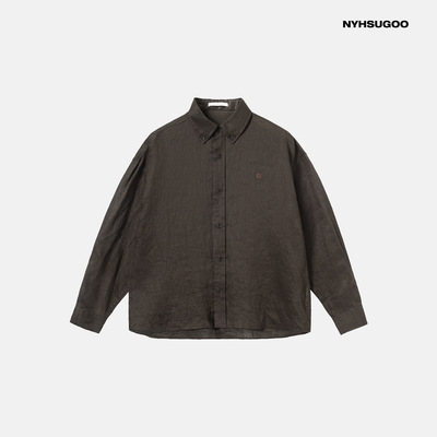 南乙NYHSUGOO老钱风亚麻衬衫2025夏季男士宽松男长袖衬衣外套3649