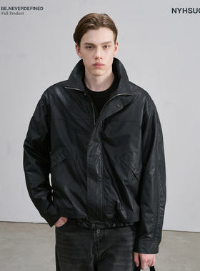 南乙NYHSUGOO分子涂层全棉机车夹克男25秋季短阔宽松仿皮外套3811