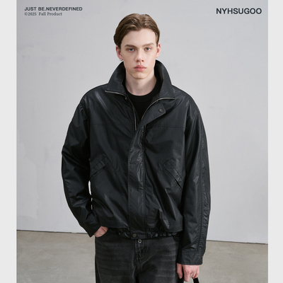 南乙NYHSUGOO分子涂层全棉机车夹克男25秋季短阔宽松仿皮外套3811