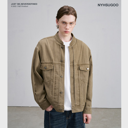 NYHSUGOO/南乙秋100%棉独特双层领牛仔外套炒盐工艺3800男士夹克