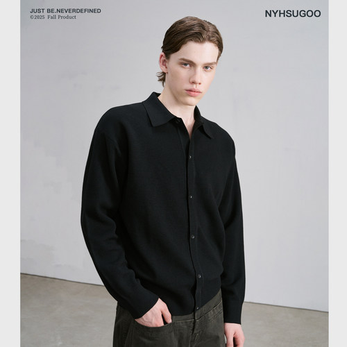 NYHSUGOO/南乙秋冬混纺绵羊毛14针高密纱线毛衣男士3793方领开衫