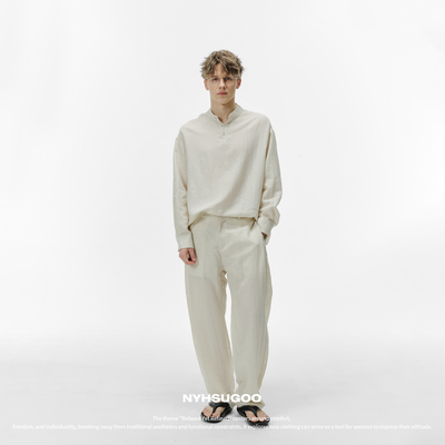 南乙NYHSUGOO莱赛尔中式立领衬衫男春夏慵懒松弛感衬衣休闲裤3476