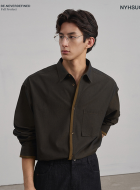NYHSUGOO/南乙秋季定制双色纱长袖衬衫男士棉感3822茶棕色外套