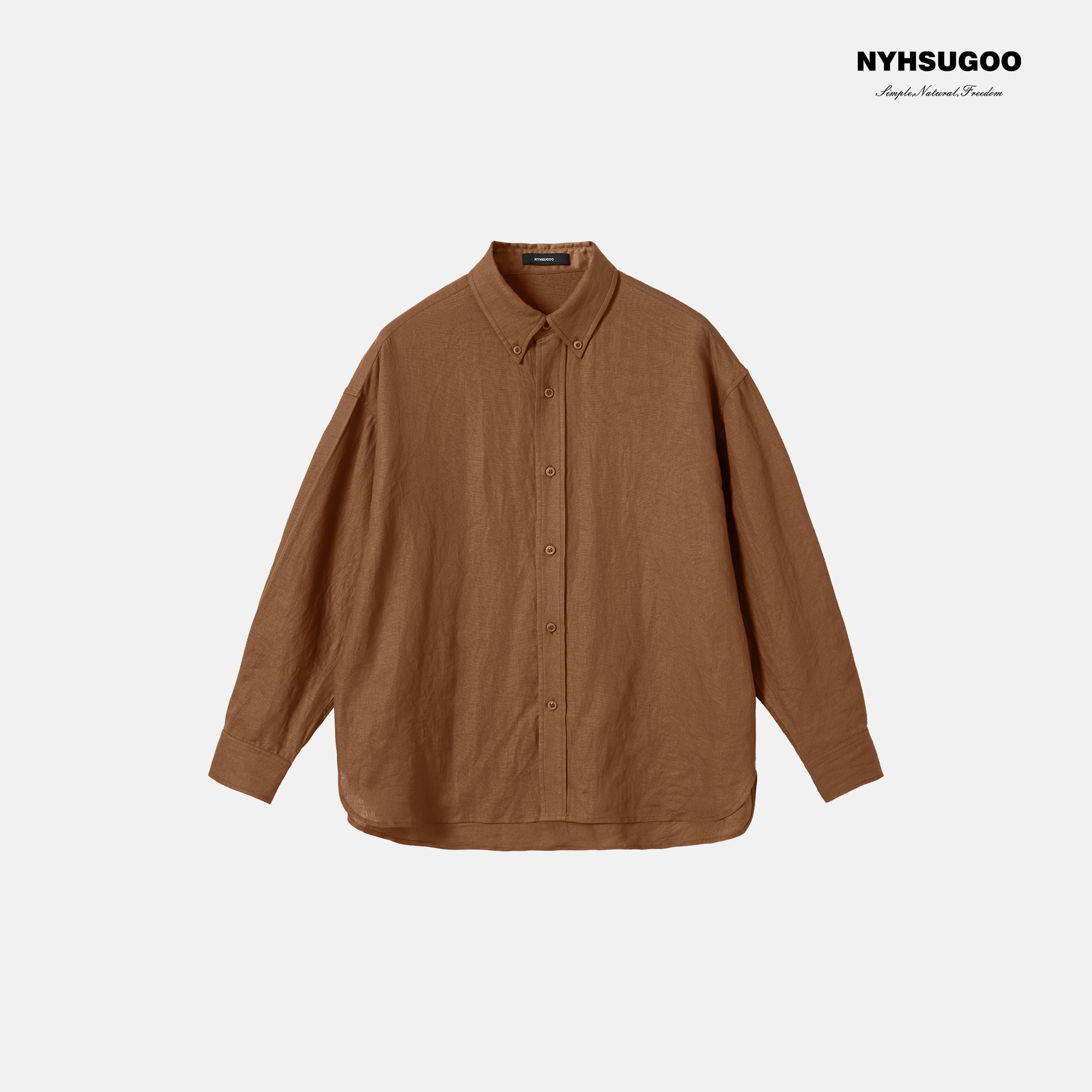 南乙NYHSUGOO 老钱风橘色长袖衬衫男士设计款100%亚麻衬衣3807