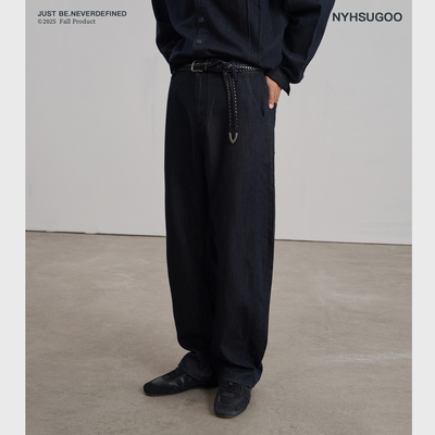 NYHSUGOO/南乙秋季天丝莱赛尔复古微弯刀牛仔裤3805-1男士长裤