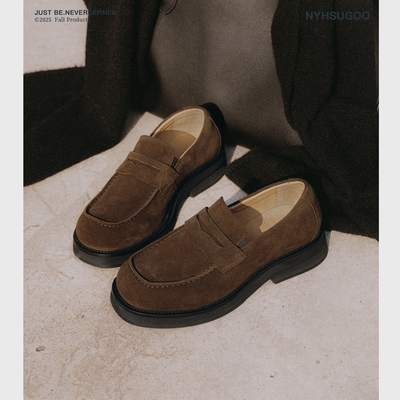 NYHSUGOO/南乙高丝光反绒皮牛皮乐福鞋男士秋冬3830厚底一脚蹬