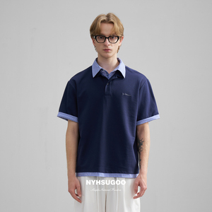 NYHSUGOO/南乙夏季新品男士高密定织假两件POLO衫3636休闲短袖