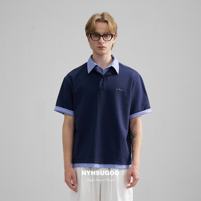 NYHSUGOO/南乙夏季新品男士高密定织假两件POLO衫3636休闲短袖