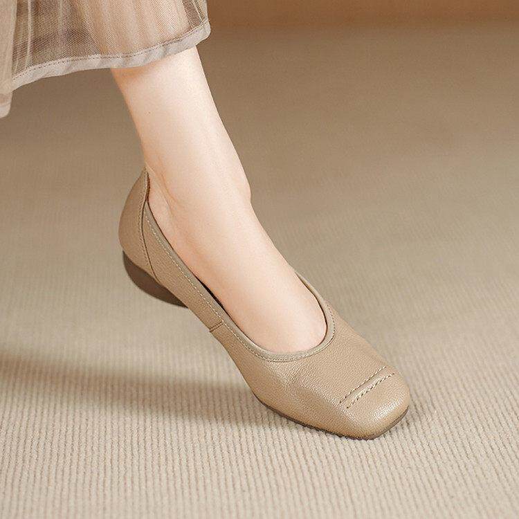 意大利手提包厚跟3cm?法国风格女鞋,软底,圆脚趾,中跟,厚跟,