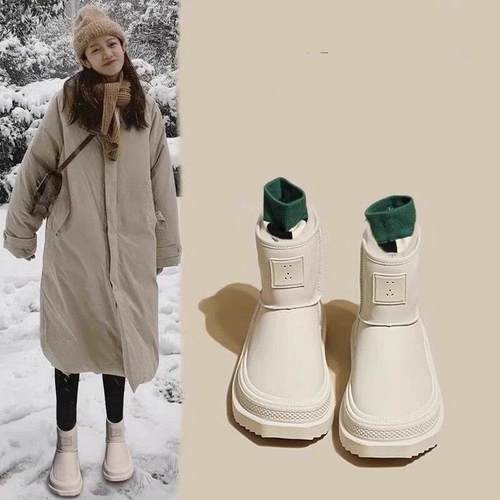 英国DHWA厚底插座雪地靴女款冬季皮毛一体东北加绒面包大棉鞋