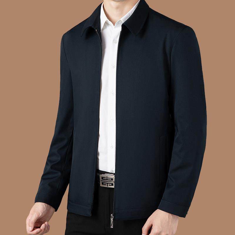 高端中年~翻领行政~夹克衫男春秋季商务休闲纯色外套男中年爸爸装,男装,秀禾服,淘宝优惠券,粉丝福利购,淘宝优惠卷