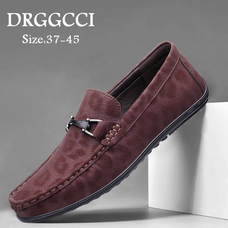 DRGGCCI豆豆鞋男夏季新款皮鞋真皮舒适乐福鞋一脚蹬软底时尚软面