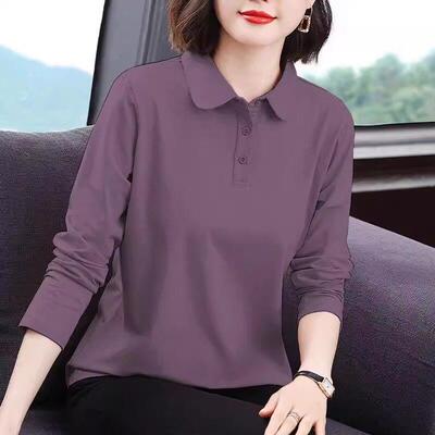 时尚翻领长袖T恤女春秋装新款洋派减龄内搭外穿POLO领打底衫上衣
