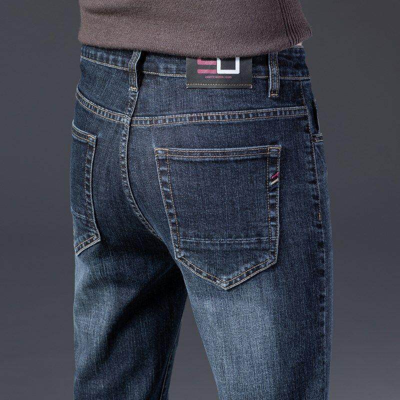 香港2024秋季深蓝牛仔裤男修身直筒潮牌春秋款弹力百搭休闲长裤子