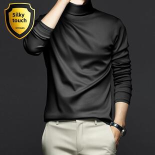 2025新款秋冬高领中领打底衫丝光长袖T恤男款加薄绒保暖内搭秋衣