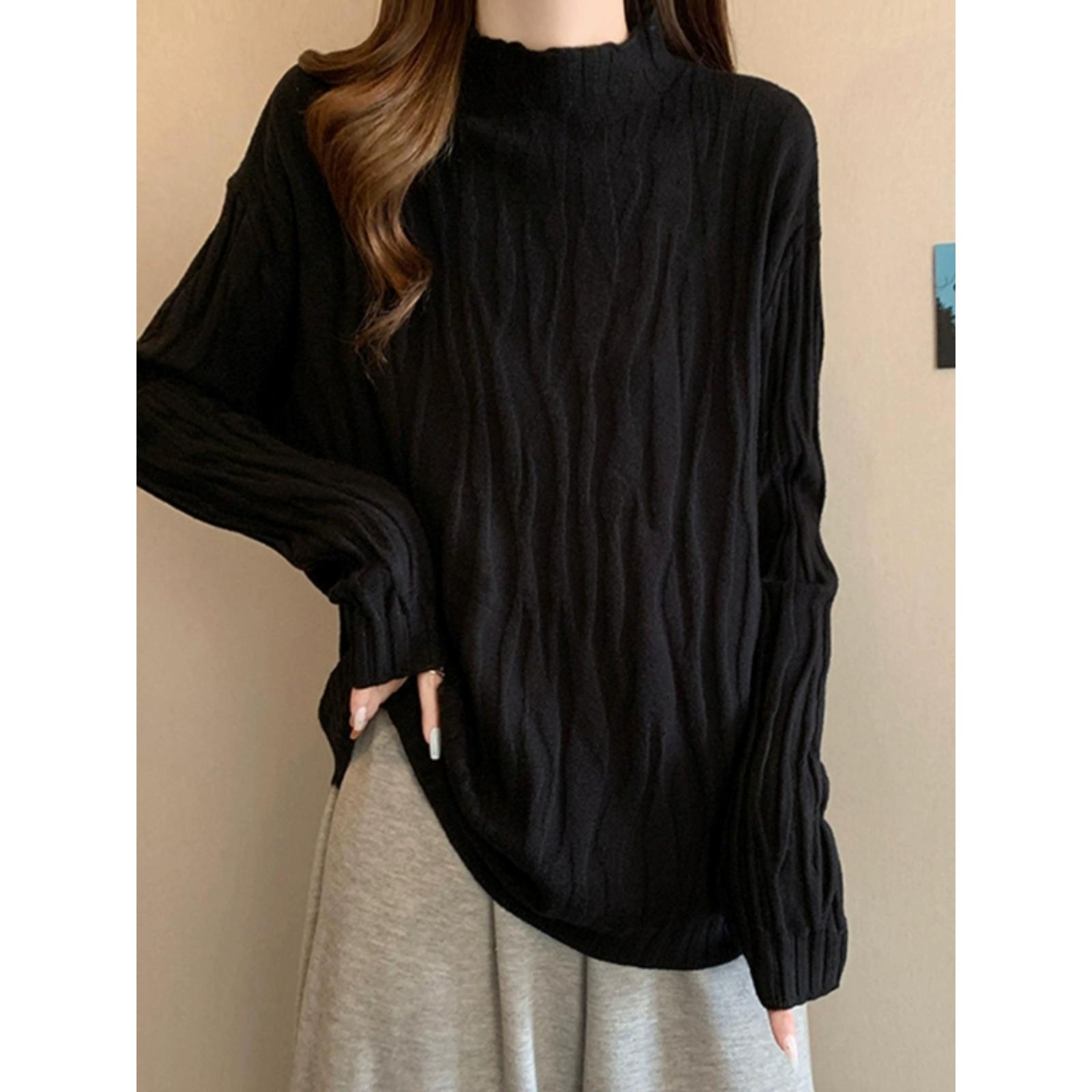 加码覆盖腹部的半高领羊绒针织衫，适合秋冬女性，适合肥胖女孩