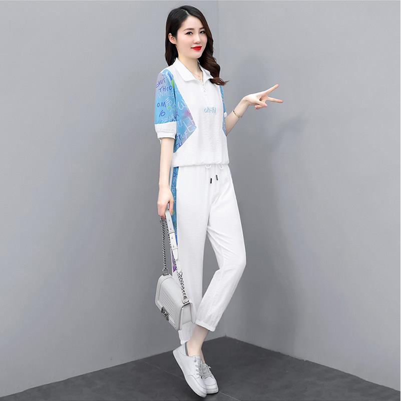 冰丝运动套装女夏季2025新款时尚短袖薄款厚棉T卫裤休闲服两件套