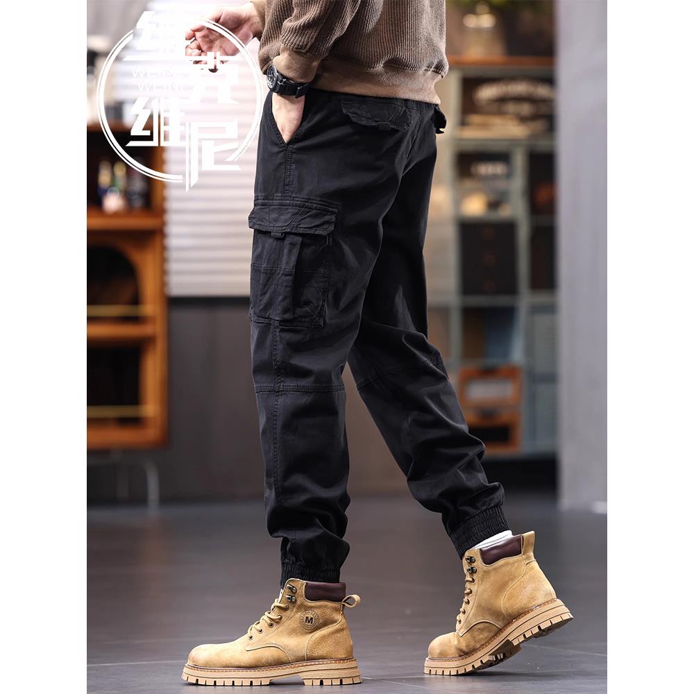 美式多口袋工装裤男士2025年秋冬新款潮牌痞帅宽松束脚休闲长裤子
