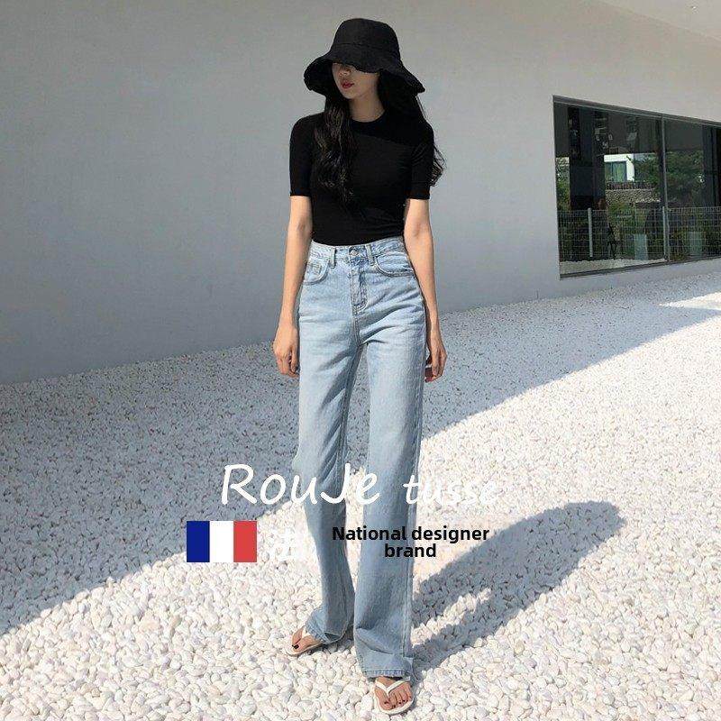 专柜2025春夏牛仔裤女宽松直筒阔腿软绵泫雅垂感高腰显瘦拖地裤子