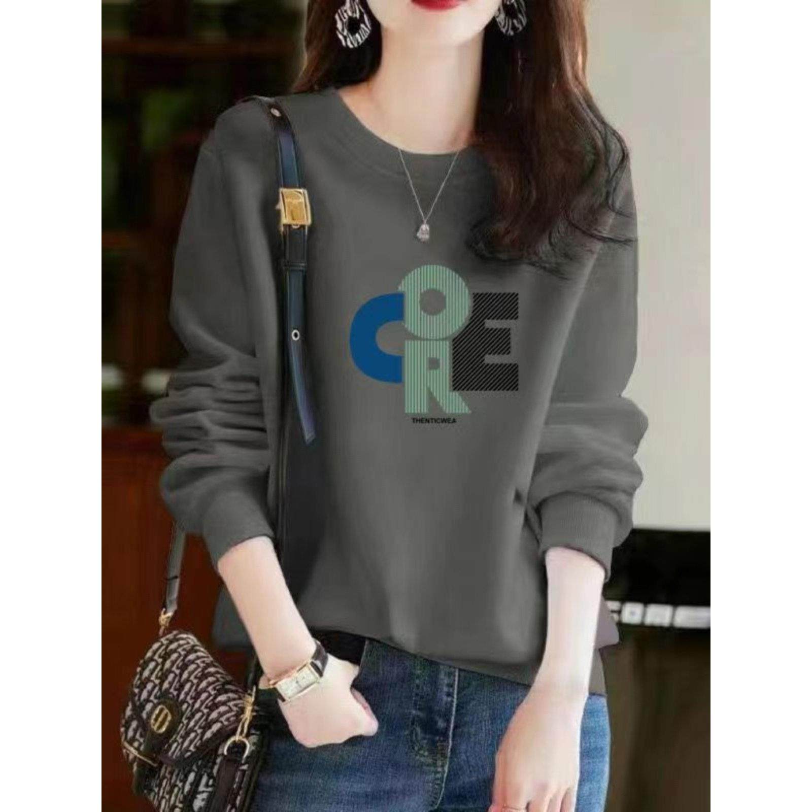 韩国纯棉女式运动衫2025新款秋冬小绒衬时尚休闲女式上衣新潮