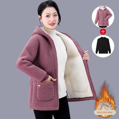 秋冬季羊羔绒外套女中老年人奶奶加绒加厚颗粒绒外套妈妈保暖棉服