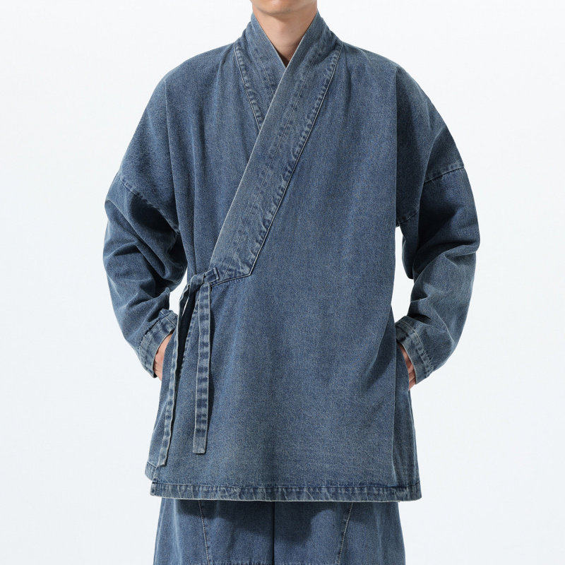 コーデュロイの潮牌开衫道袍男士禅修服斜襟改良汉服唐装大码外套