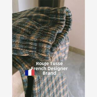 覆古绿色格子羊毛半身裙秋冬女格纹直筒裙羊绒开叉高腰小个子半裙