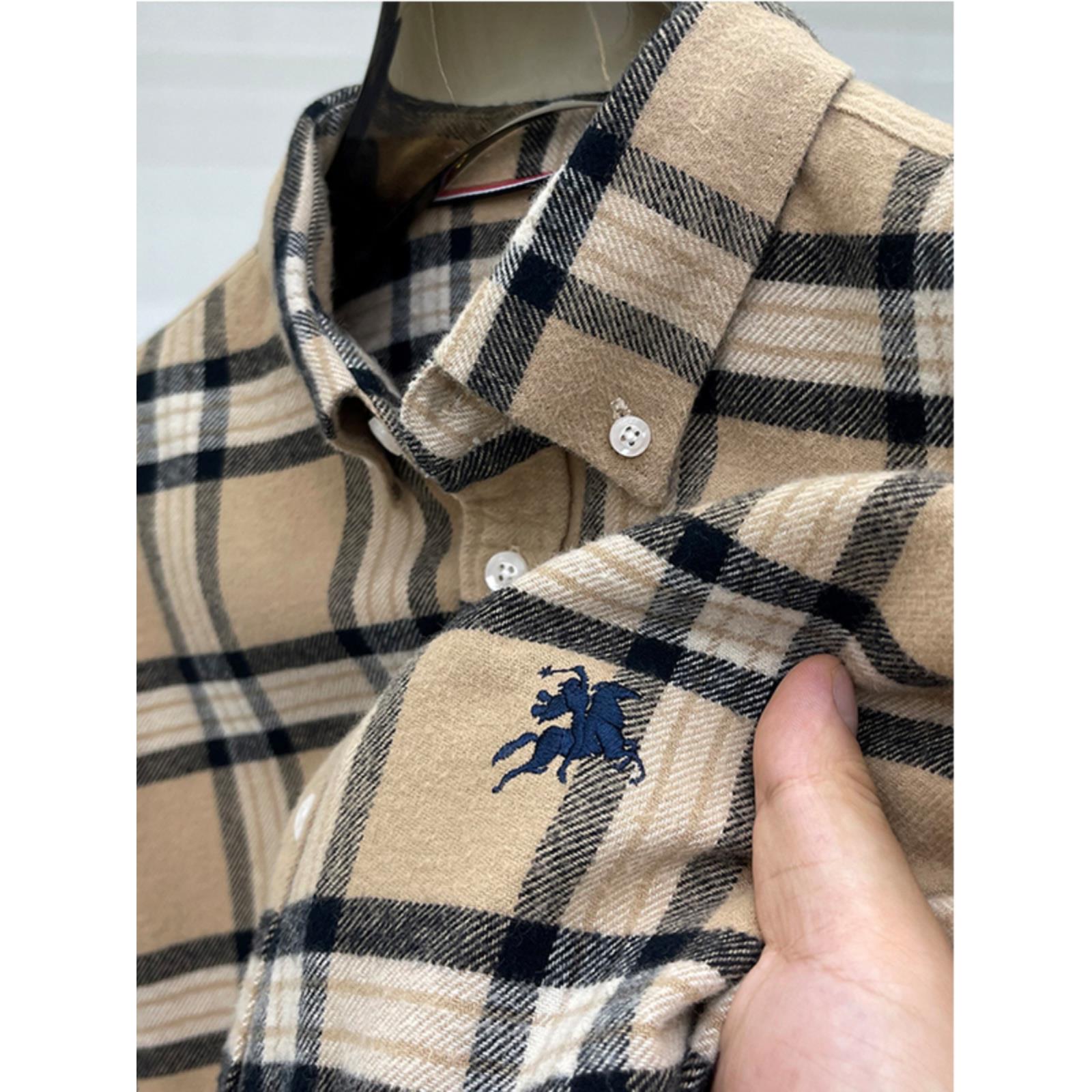 舒适有型！春秋季纯棉磨毛格子长袖衬衫男士高档宽松休闲衬衣爸爸