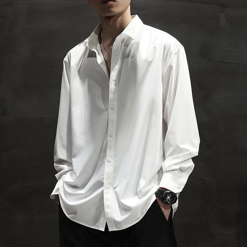 长袖衬衫男士春秋季港风高级感纯色免熨烫上衣服休闲 百搭正装衬