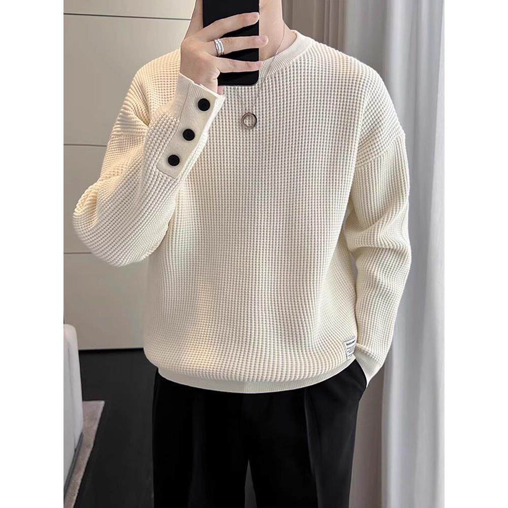 LL男装毛衣男秋冬季慵懒风高级感潮牌白色内搭圆领打底衫设计师款