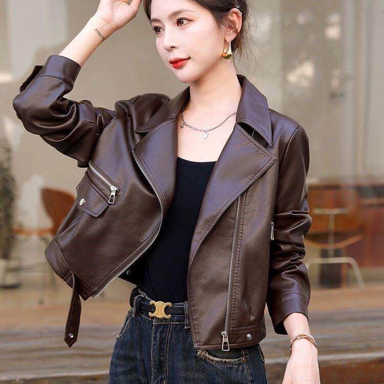 香港TIMO真皮皮衣小个子春秋新款短款修身显瘦机车皮夹克女装外套