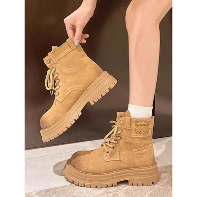 英国真皮厚底马丁靴女款2025新款秋英伦风户外工装大黄短靴骑士靴