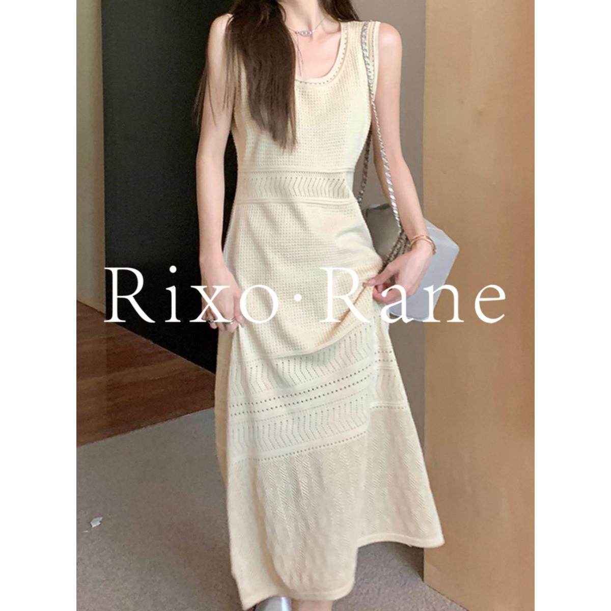 法国Rixo Rane ⭐白色无袖针织吊带背心连衣裙女休闲海边直筒长裙