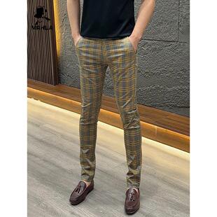 欧洲站男士格子西裤夏季薄款商务九分休闲裤修身中腰小直筒长裤潮