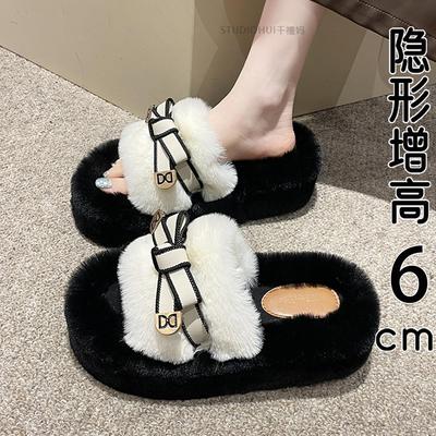 香港厚底毛毛拖鞋女外穿2025新款秋冬季爆款加绒居家一字懒人棉拖
