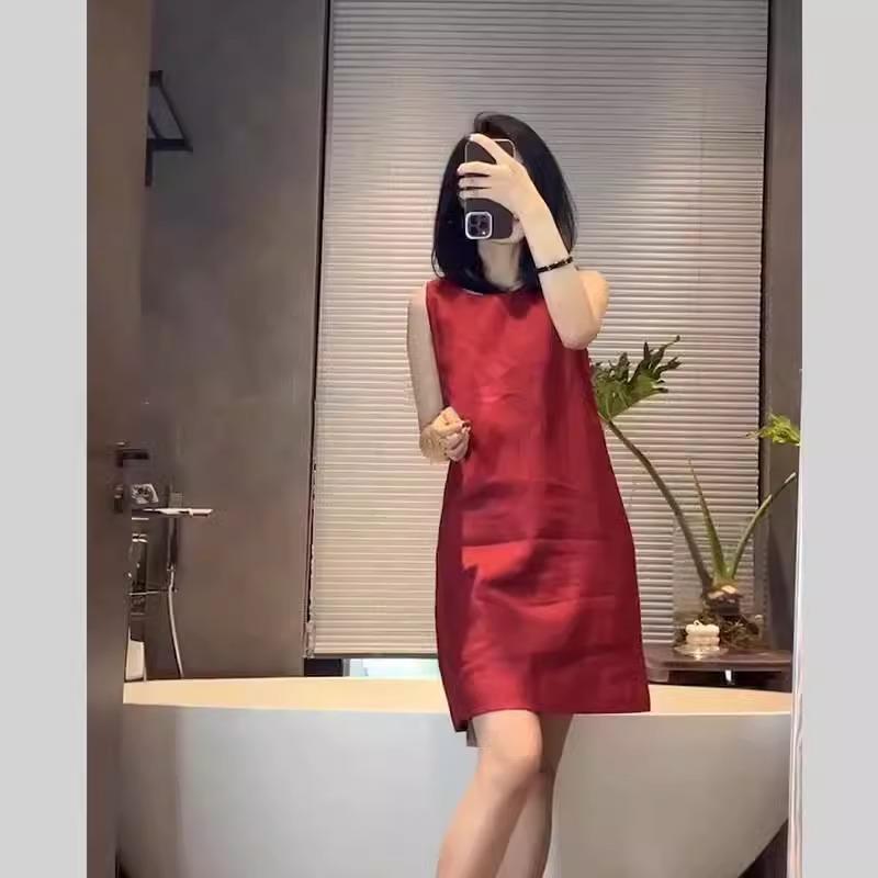 欧洲站夏季女装2025新款法式高级感遮肚子显瘦红色小个子连衣裙女
