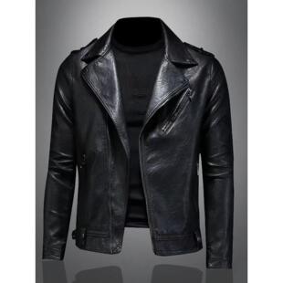 欧洲站夹克外套男软皮个性 潮牌哈雷皮衣 翻领机车2025秋冬休闲修身