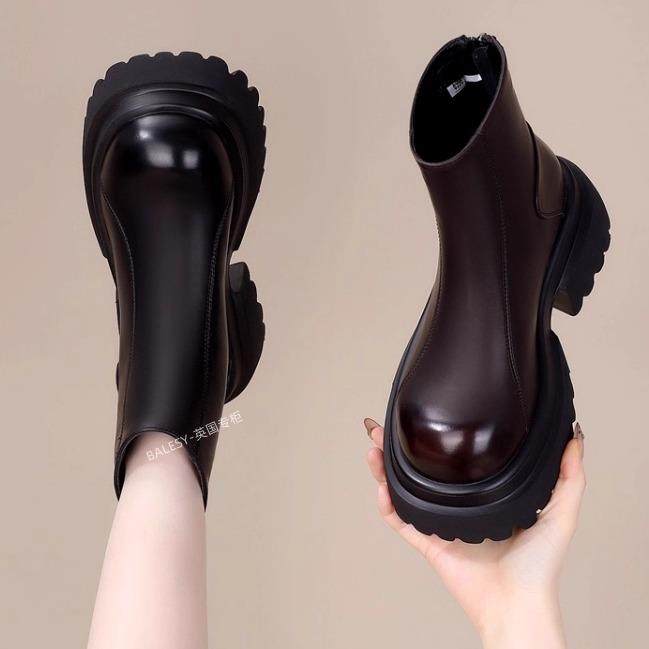 英国真皮厚底马丁靴女秋冬2025新爆款英伦风烟筒短靴切尔西机车靴
