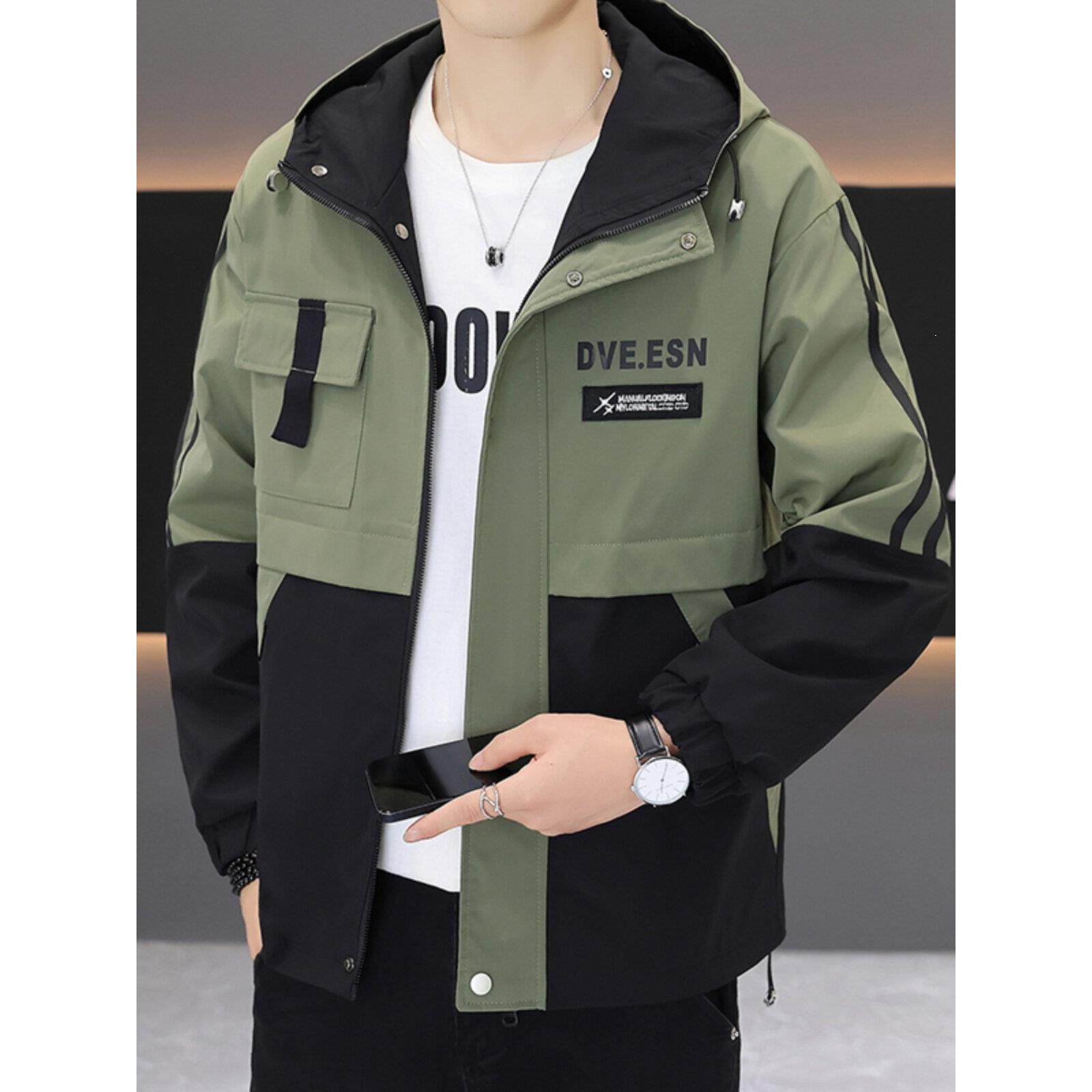 2025春秋季拼色连帽冲锋衣男士潮牌宽松休闲外套百搭新款工装夹克