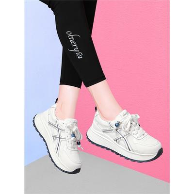 气质秋季新款真皮厚底小白鞋女百搭软底系带休闲增高运动旅游板鞋