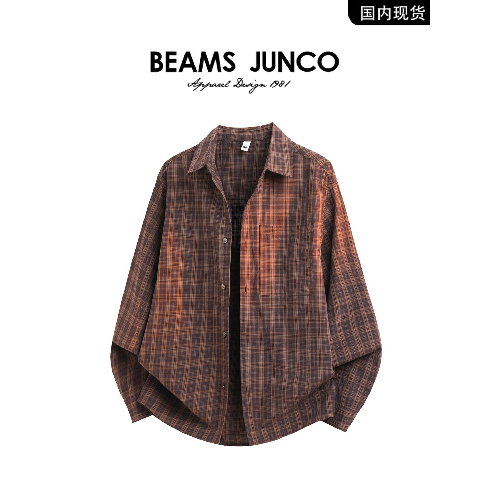 【品牌现货】BEAMS JUNCO 日系复古格纹长袖衬衫男春季慵懒风衬衣