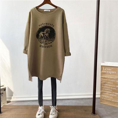 韩国中长款磨毛加厚长袖t恤女宽松显瘦下衣失踪秋冬季上衣打底衫