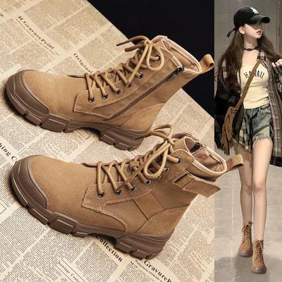英国真皮厚底马丁靴女款秋季2025新款棕色登山大黄靴英伦风小短靴