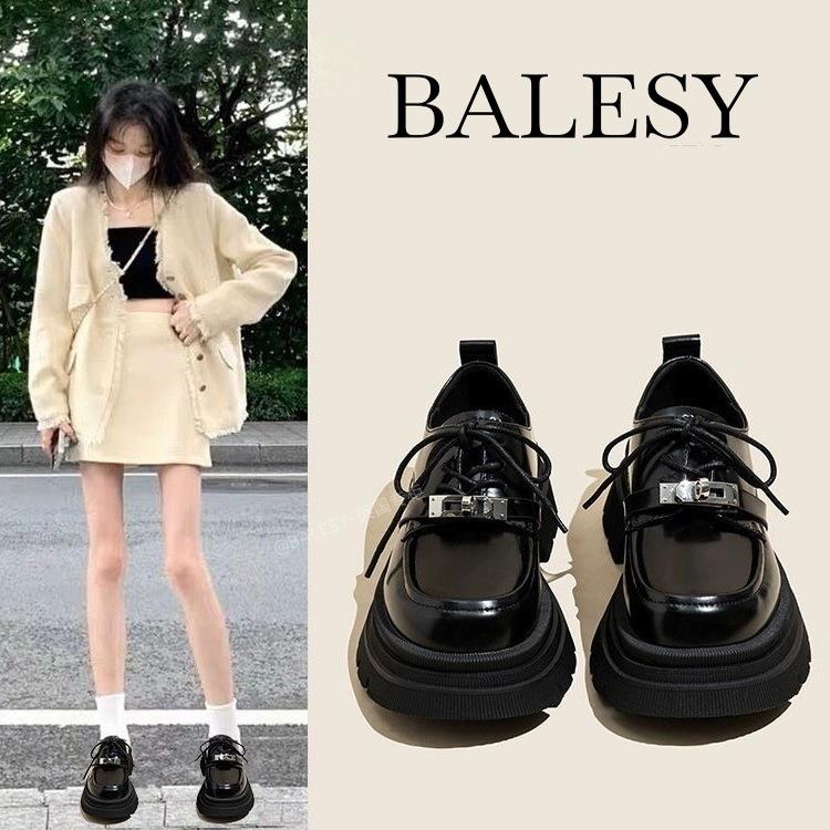 英国真皮厚底乐福鞋女款秋季2025新款爆款粗跟增高小皮鞋系带单鞋