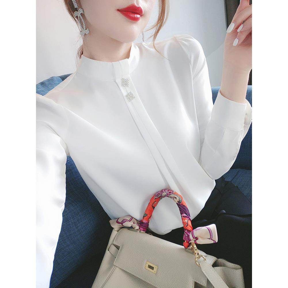 白色衬衫女春秋2025年新款洋气时尚百搭设计感立领长袖打底衫衬衣,女装/女士精品,蕾丝衫/雪纺衫,淘宝优惠券,粉丝福利购,淘宝优惠卷