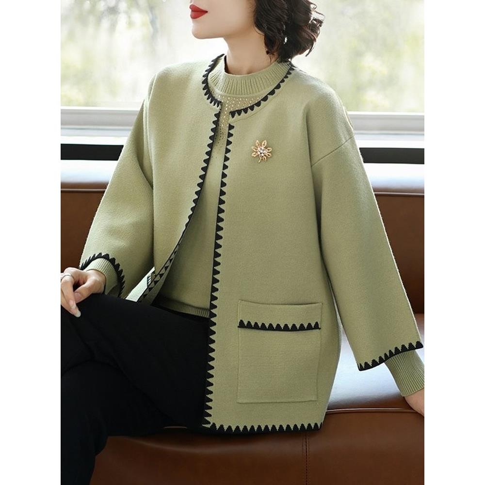 CVY针织外套毛衣女2025秋冬款中老年洋气套装妈妈两件套开衫上衣