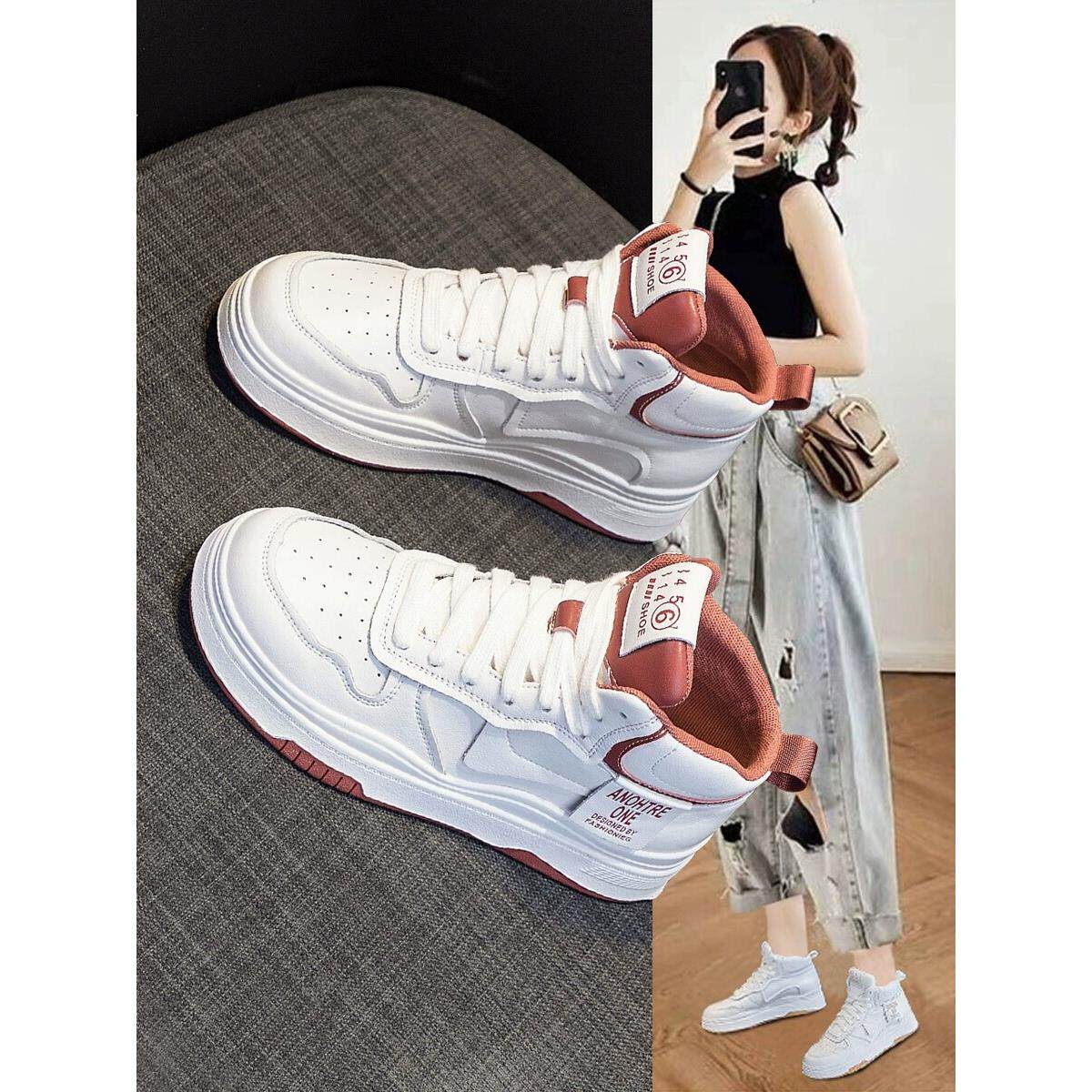 厚底高帮小白鞋女2025新款秋冬季加绒真皮运动休闲百搭平底板鞋