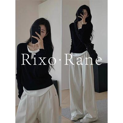 法国Rixo Rane巨舒适⭐假两件v领内搭打底衫女修身毛衣长袖针织衫